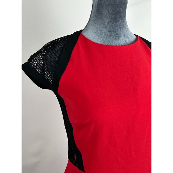 Cache Womens Red/Black Mesh Cap Sleeve Bodycon Dress Size 2 Beautiful Work Dress - Picture 8 of 10